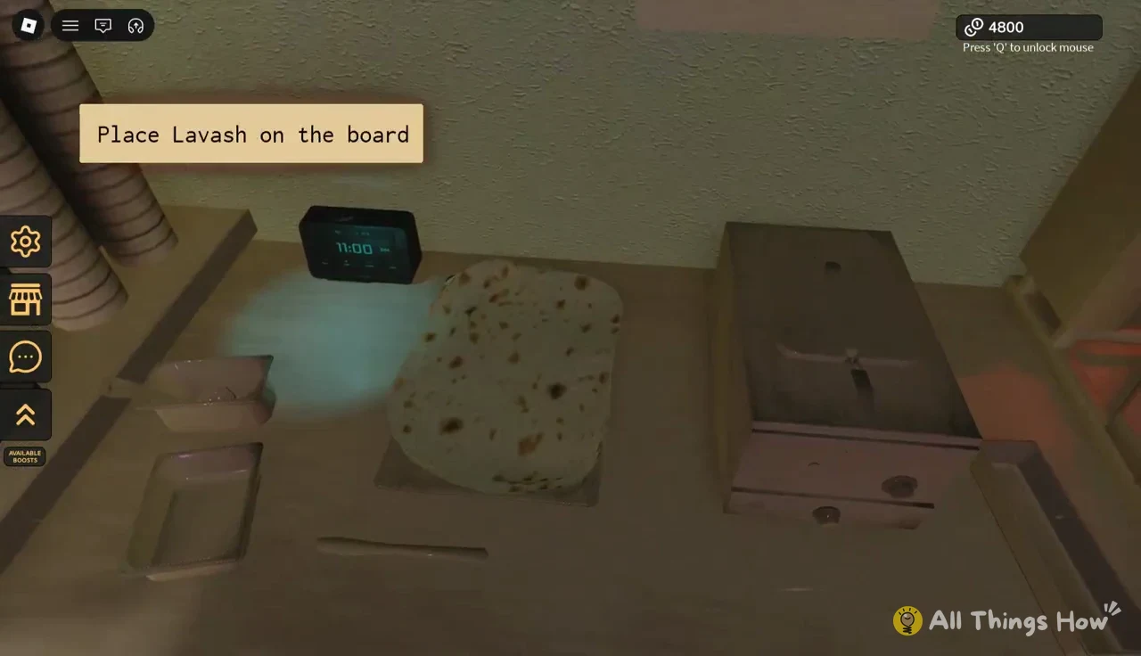 Lavash being set on the cutting board under the Place Lavash on the board prompt
