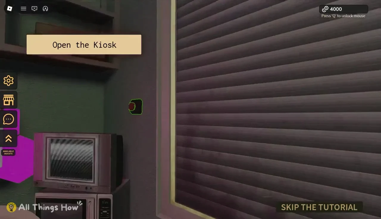 Open the Kiosk tutorial prompt with the storefront window ahead