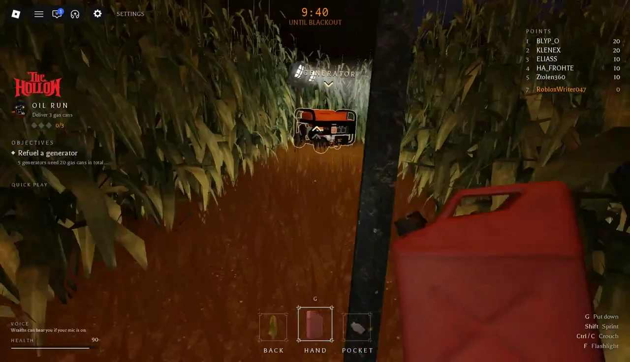 Highlighted generator ahead as the player brings a gas can to refuel it