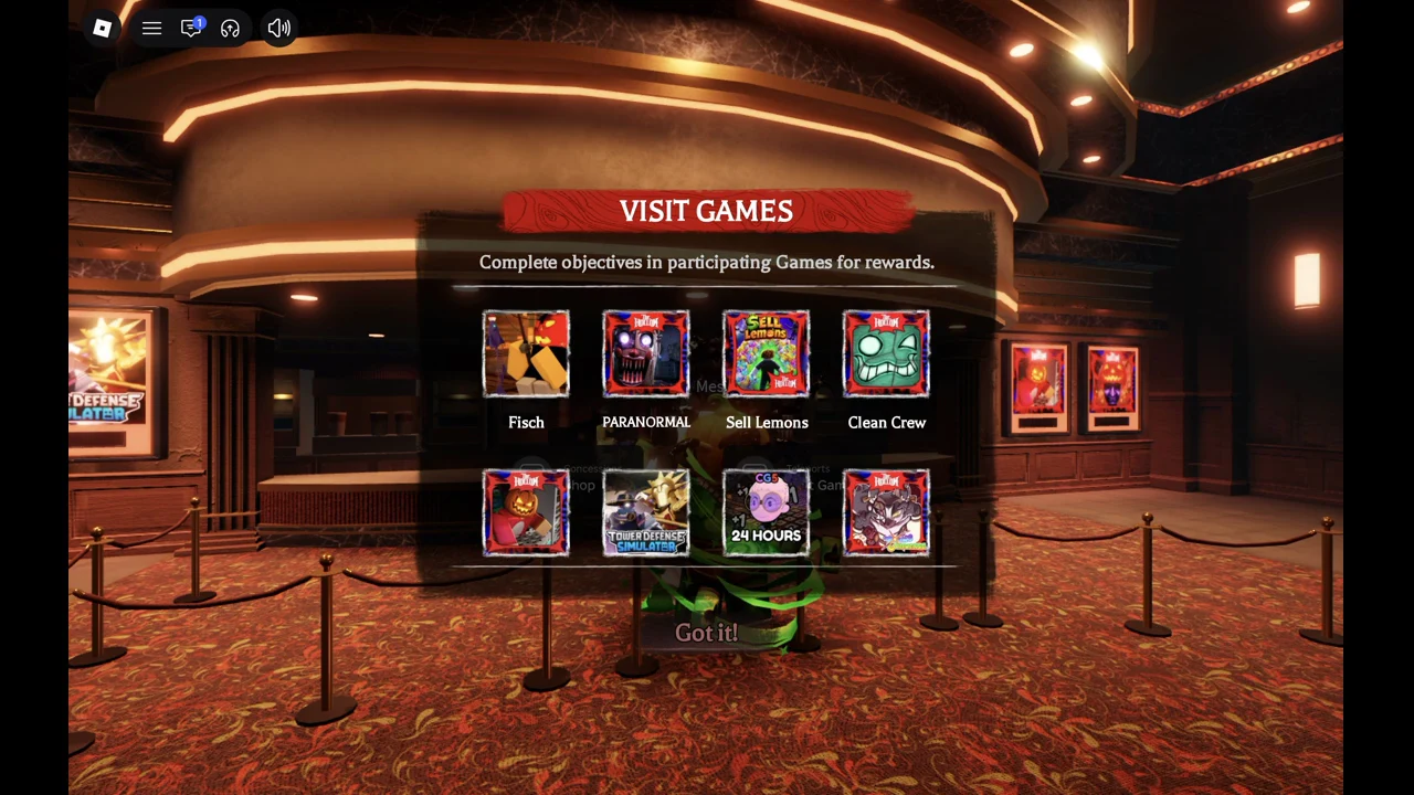 VISIT GAMES grid in The Hollow with eight partner game tiles in two rows