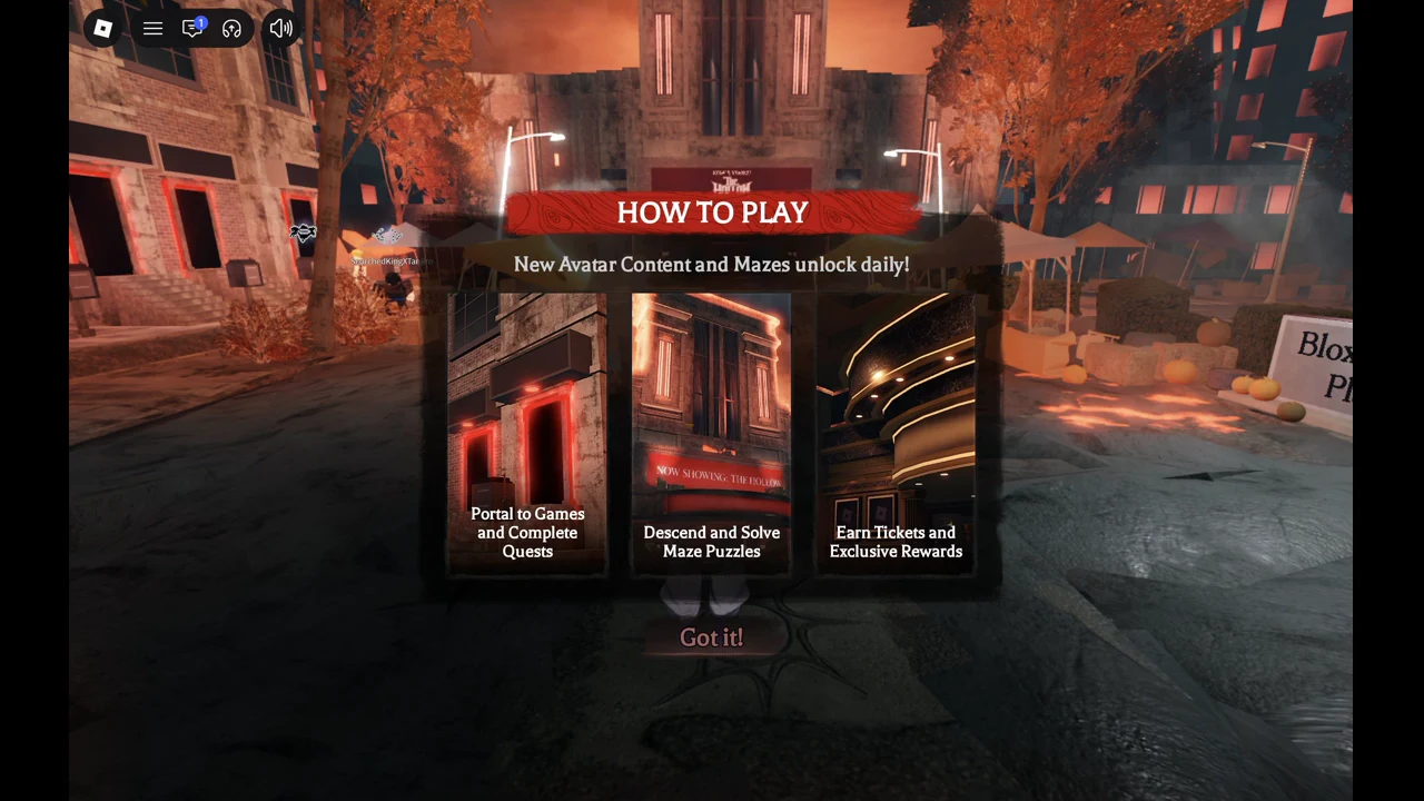 How to Play card in The Hollow covering portals, maze puzzles and rewards, with a Got it! button