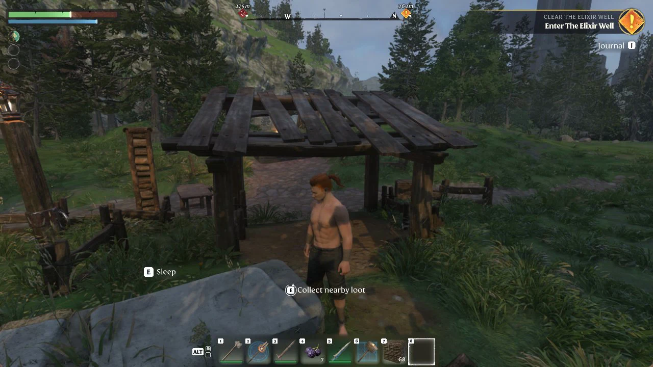 Standing beside the placed bed at camp with the E Sleep prompt showing