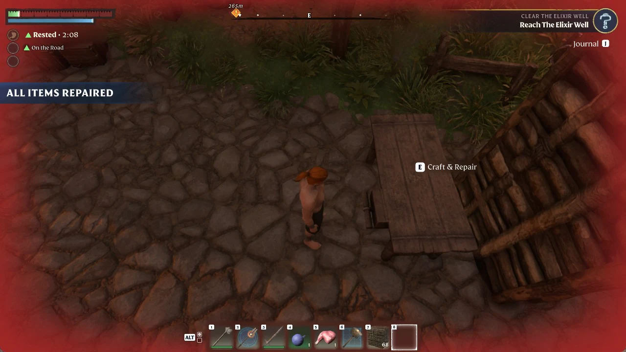 ALL ITEMS REPAIRED notification at the Craft and Repair workbench after crafting