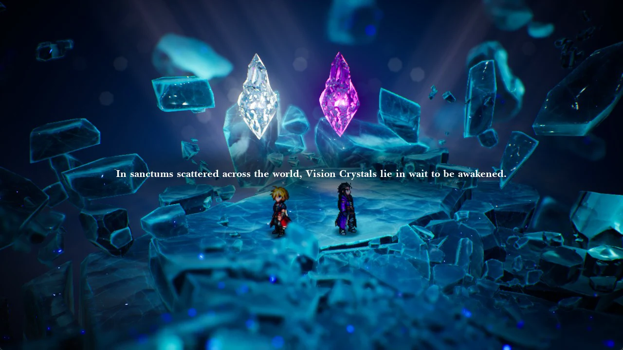 Vision Crystal chamber with narration about crystals waiting in sanctums across the world