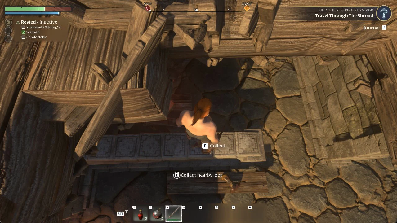 Using the Collect nearby loot prompt in the Longkeep camp