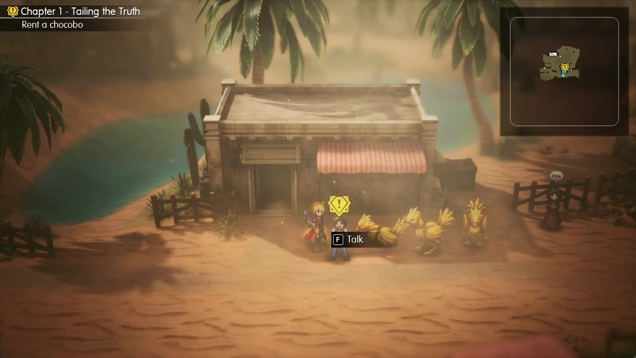 F Talk prompt shown beside the chocobo attendant next to the chocobos in Kol