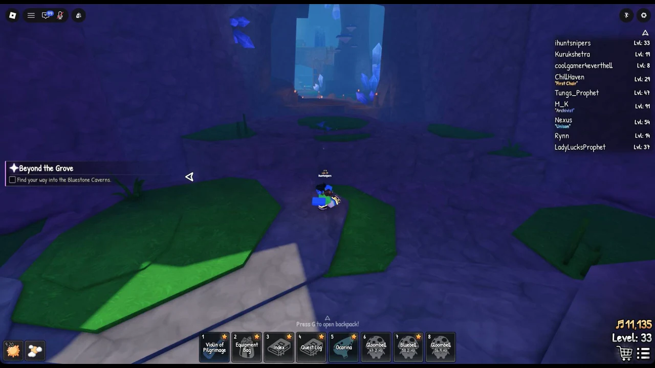Crossing into the cave entrance with the Beyond the Grove tracker still active