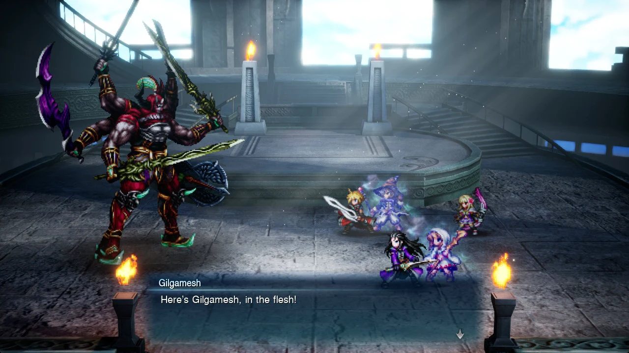Battle dialogue box naming Gilgamesh as he introduces himself to the party