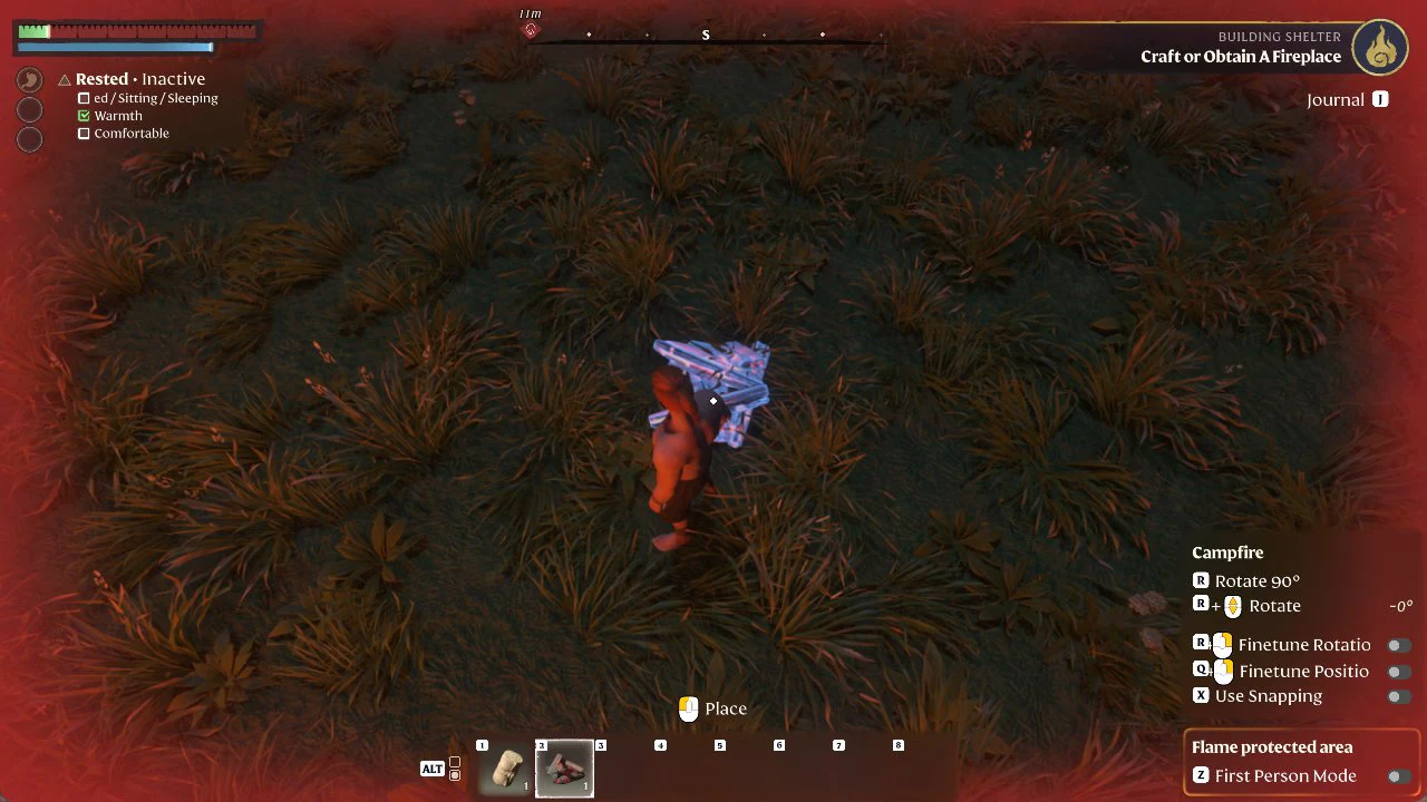 Blue Campfire placement hologram positioned on the ground with the Place prompt ready