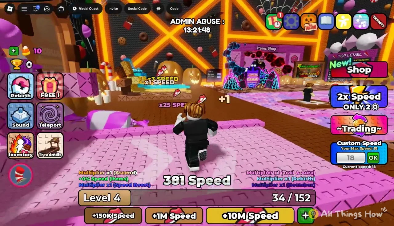 Main game screen with the Custom Speed field showing 18
