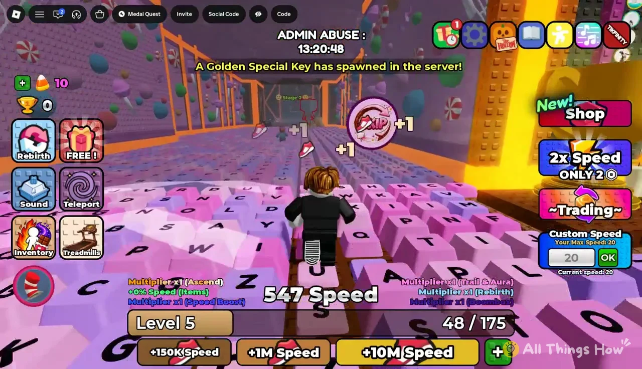 HUD showing Level 5, 547 Speed and a 48/175 level bar on the keyboard runway