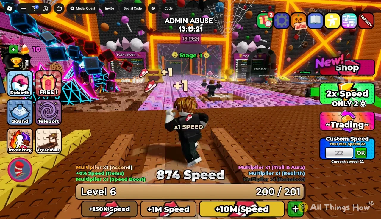 Character on the track with the Custom Speed field holding 22 beside the OK button