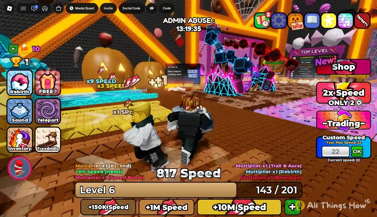 Main running screen with 22 in the Custom Speed field next to OK