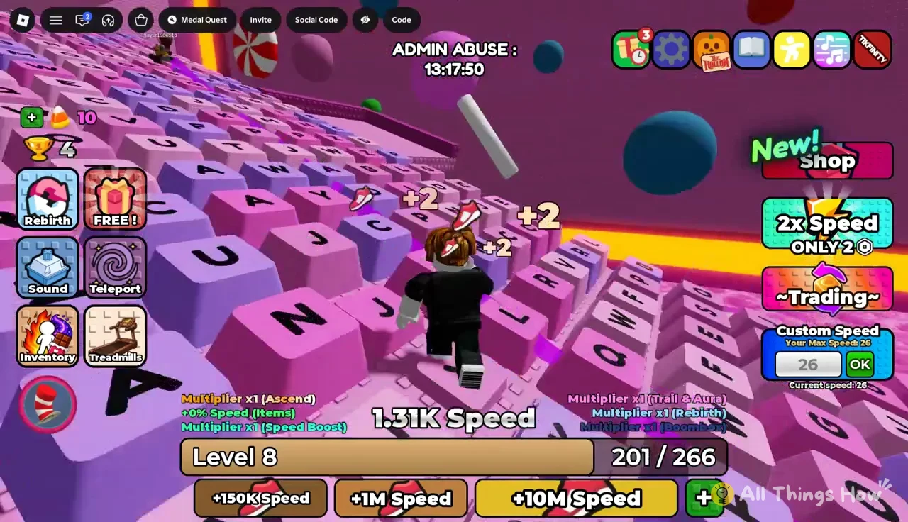 Avatar running the letter-keyboard course with +2 pickups popping up