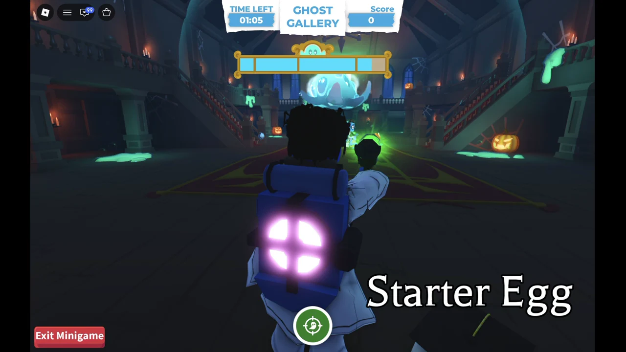 The big ghost in Ghost Gallery with its health bar near the top of the screen