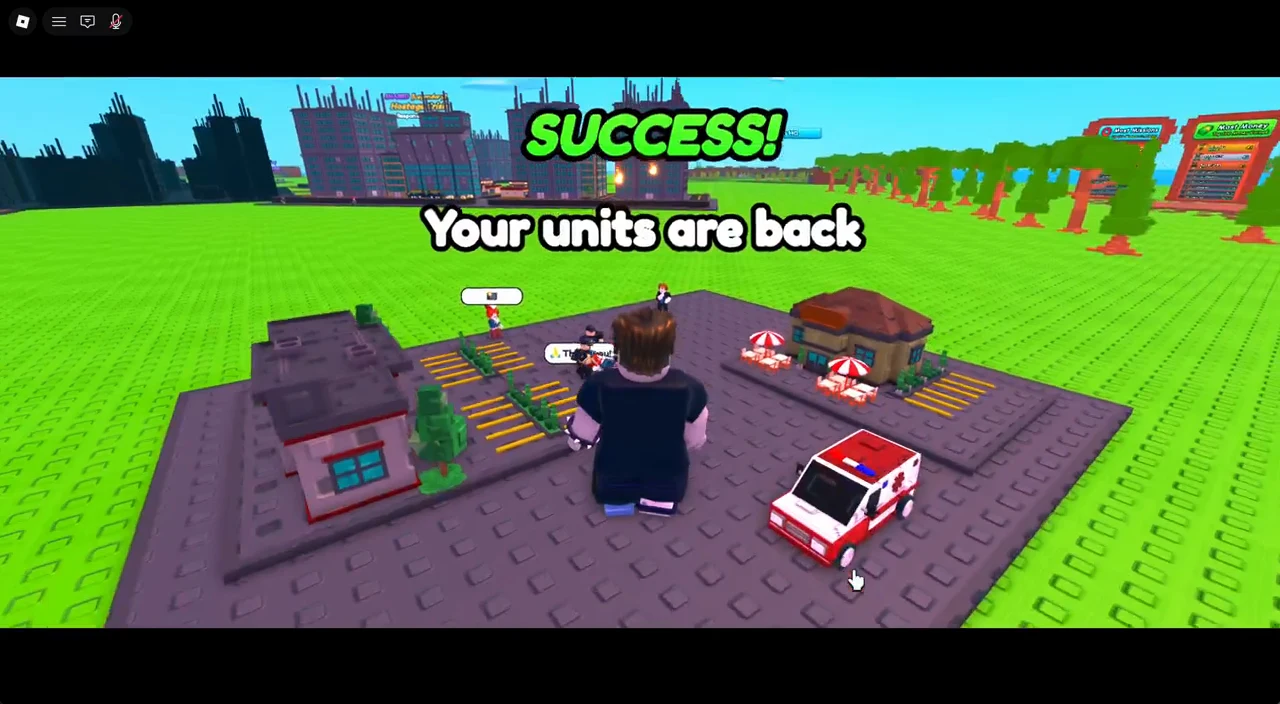 Success screen confirming units have returned with an ambulance on the city map