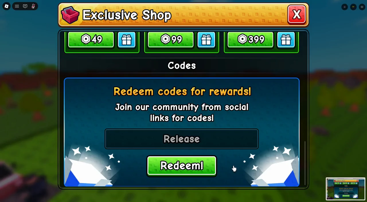 Codes field containing the word Release ready to submit in the Exclusive Shop