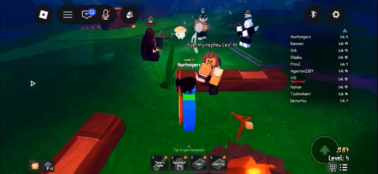 Talk prompt over Leo as the player approaches him in the grove