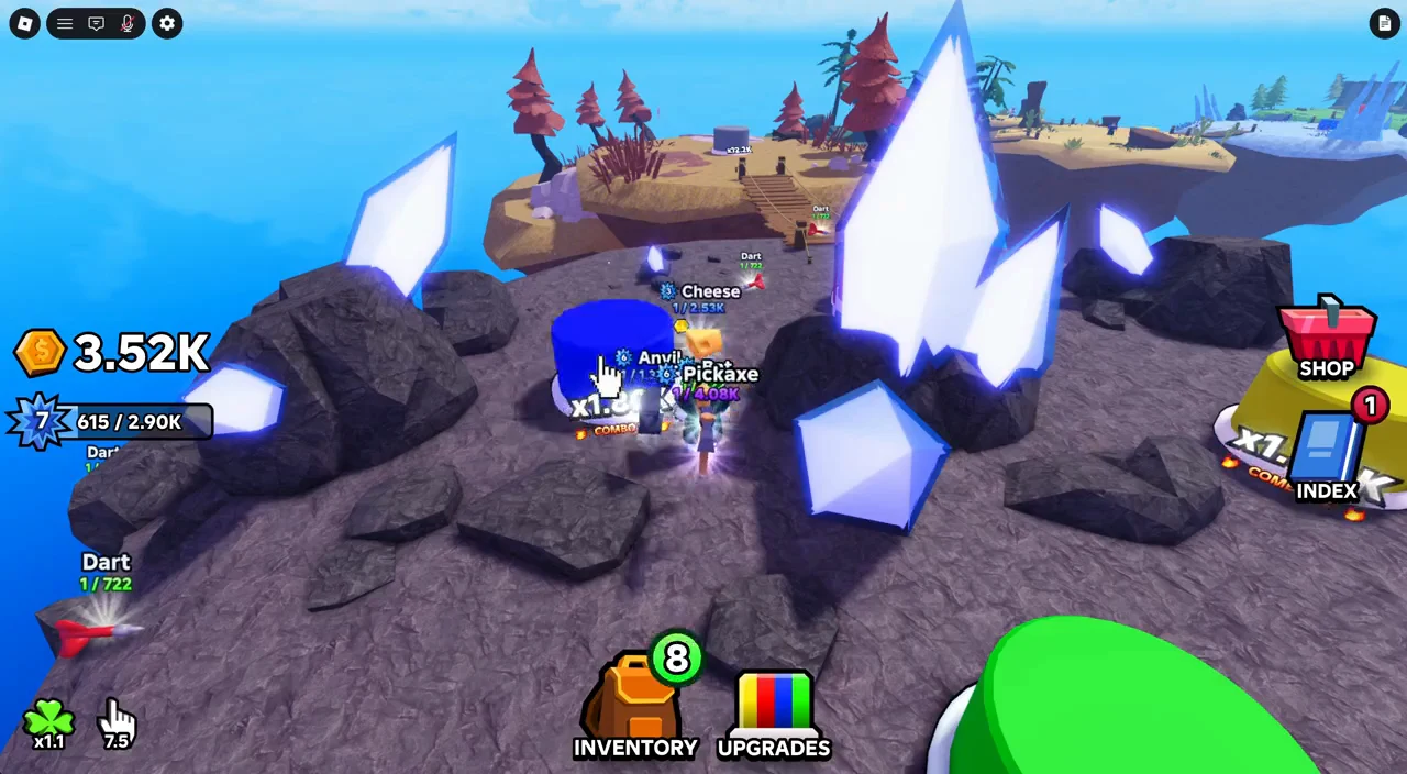 Avatar mining a crystal deposit on the rocky Prism island