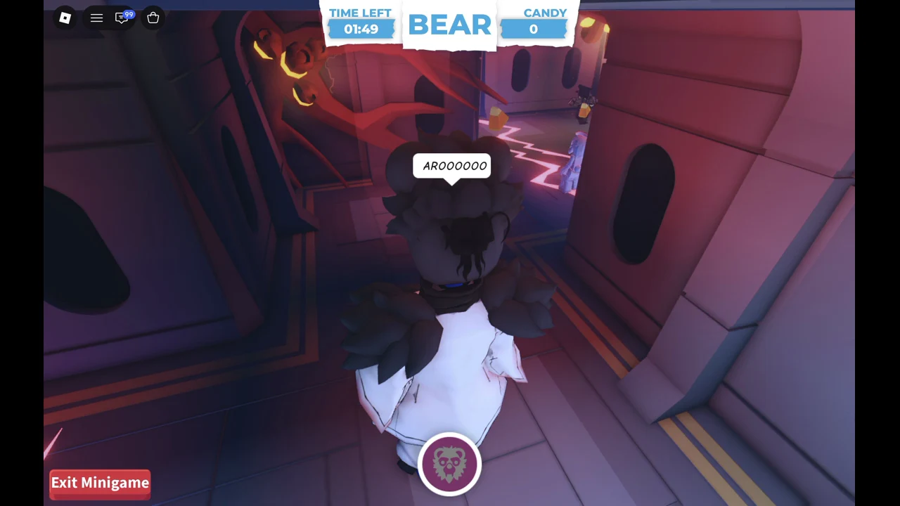 Where Bear? Bear role with an AROOOOOO speech bubble over the character and the greyed bear-face button at the bottom
