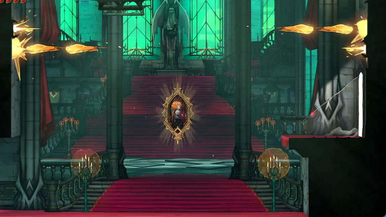 Rose held inside the glowing gold-framed painting in the middle of the hall
