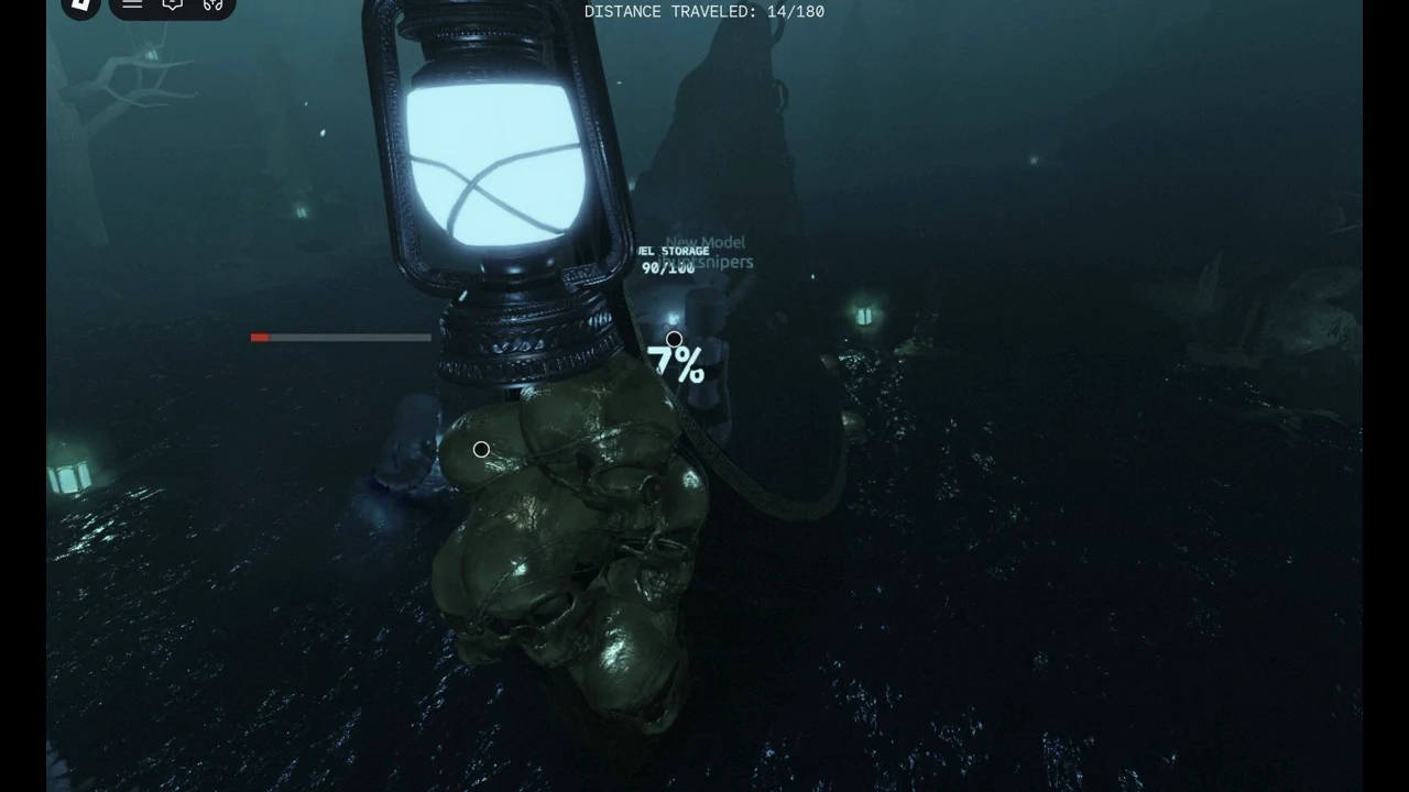 Close view of the lit lantern right after a feed, with distance traveled at 14/180
