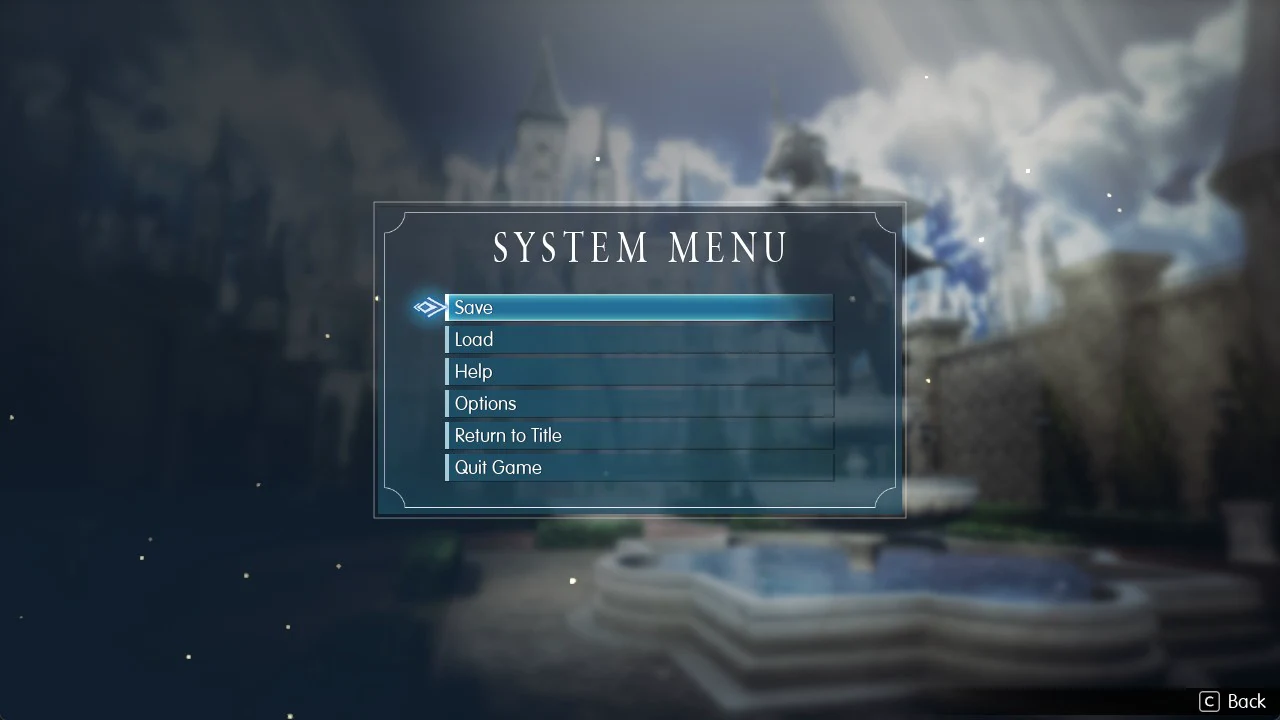 Chapter 1 System Menu with Save highlighted at the top of the list
