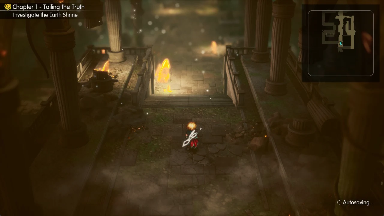 Rain in the Earth Shrine in Chapter 1 with Autosaving... at the bottom right of the screen