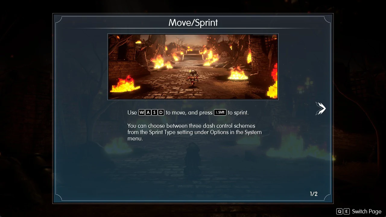 Move/Sprint tutorial explaining WASD movement and Left Shift to sprint