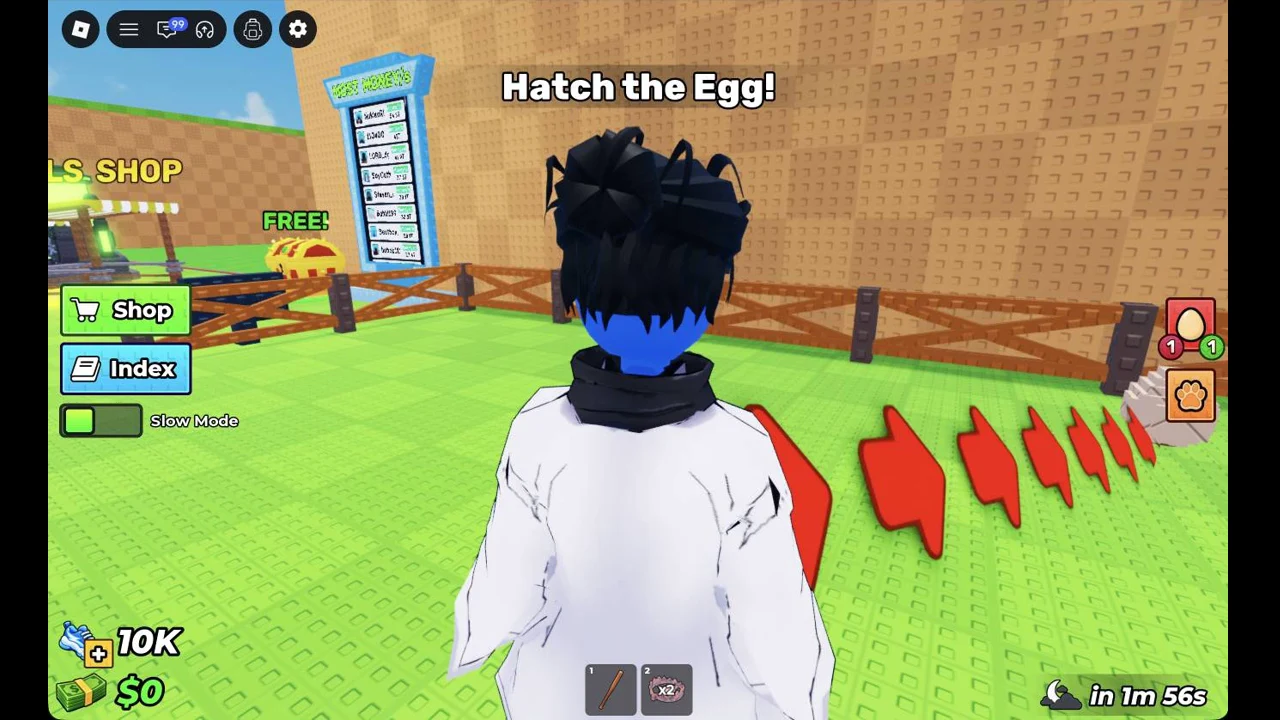 The Hatch the Egg! objective at the top of the screen, with a red 1 on the egg button at the right