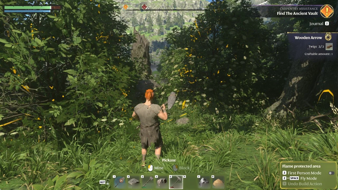 Enshrouded gameplay with the Find The Ancient Vault objective shown in the top-right quest tracker