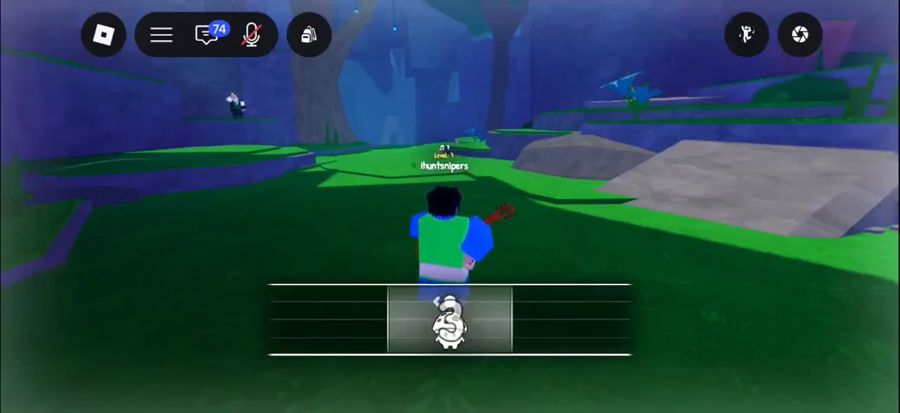 Central hotbar creature icon highlighted while the avatar moves toward a glowing Scroom