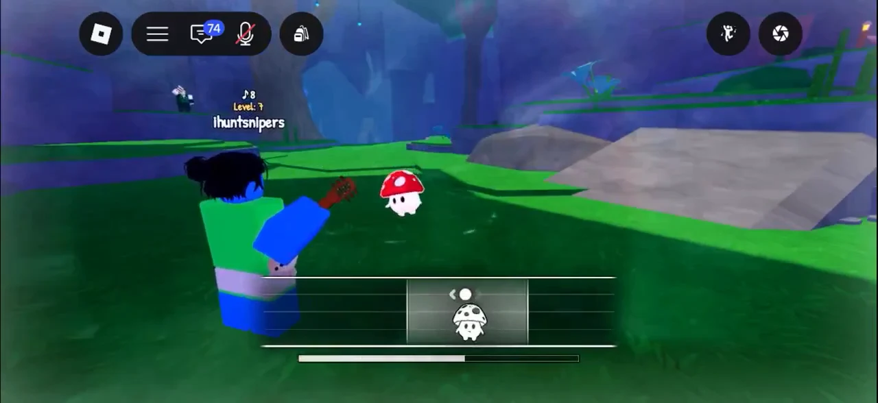 Targeting a mushroom with its icon selected and the progress bar partly filled