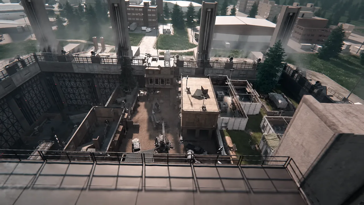 Firefight between rows of parked buses on a Modern Warfare 4 map