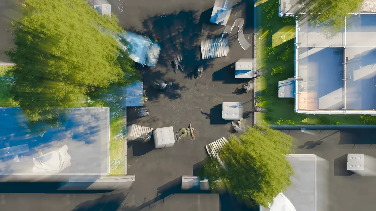 Overhead view of Kill Block built from three connected Slabs