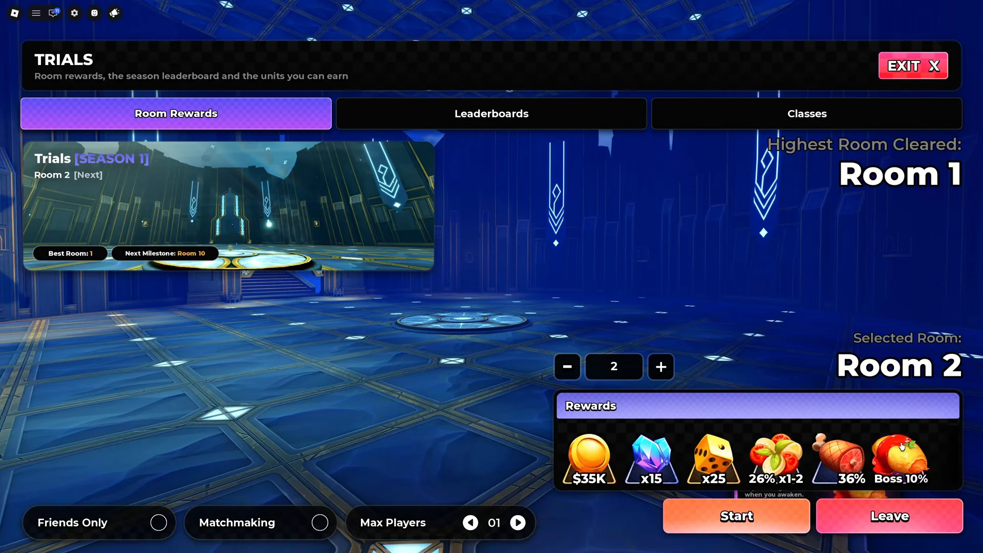 Room Rewards & Food Drops Menu