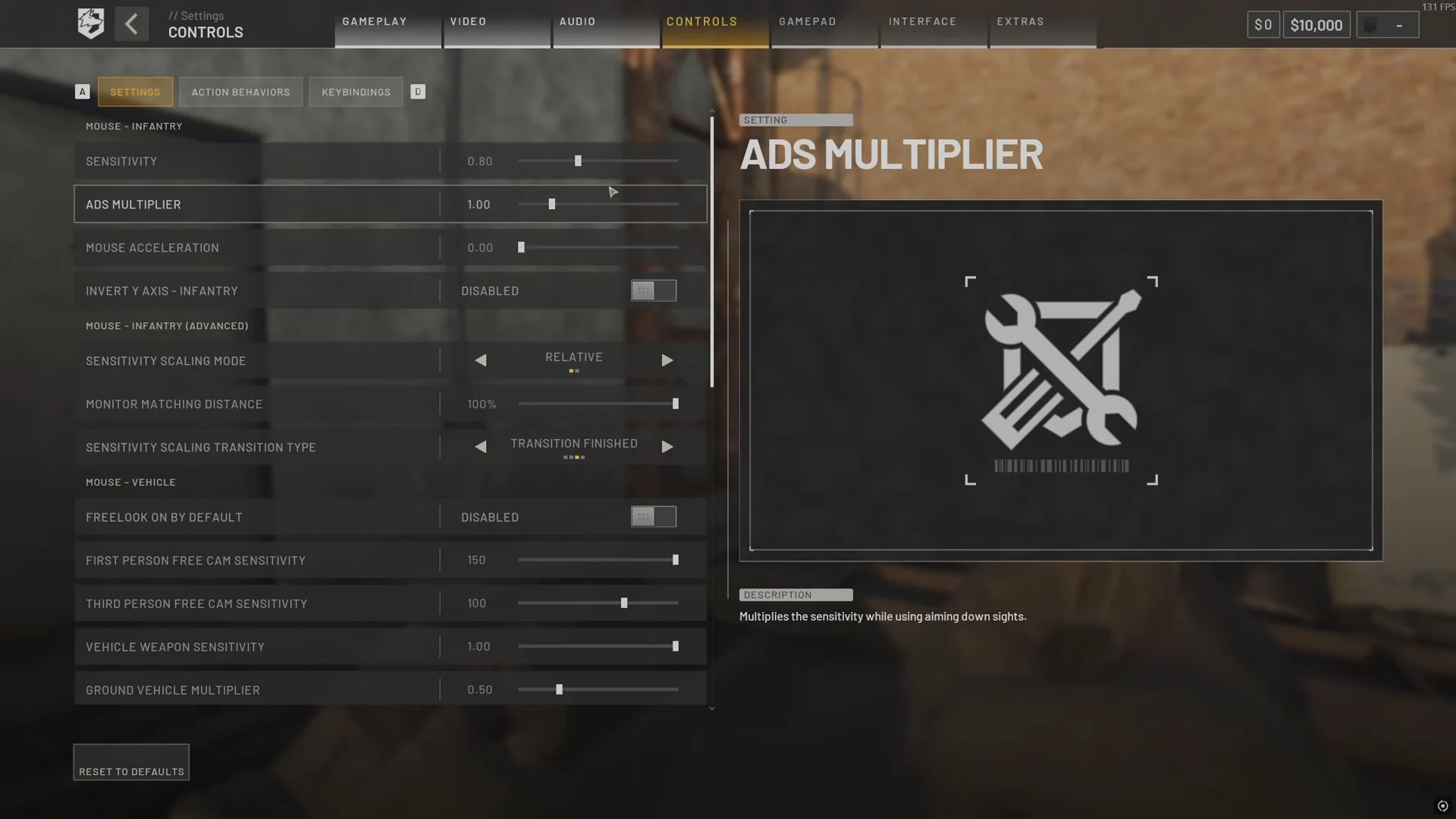 Controls Sensitivity & Vehicle Settings