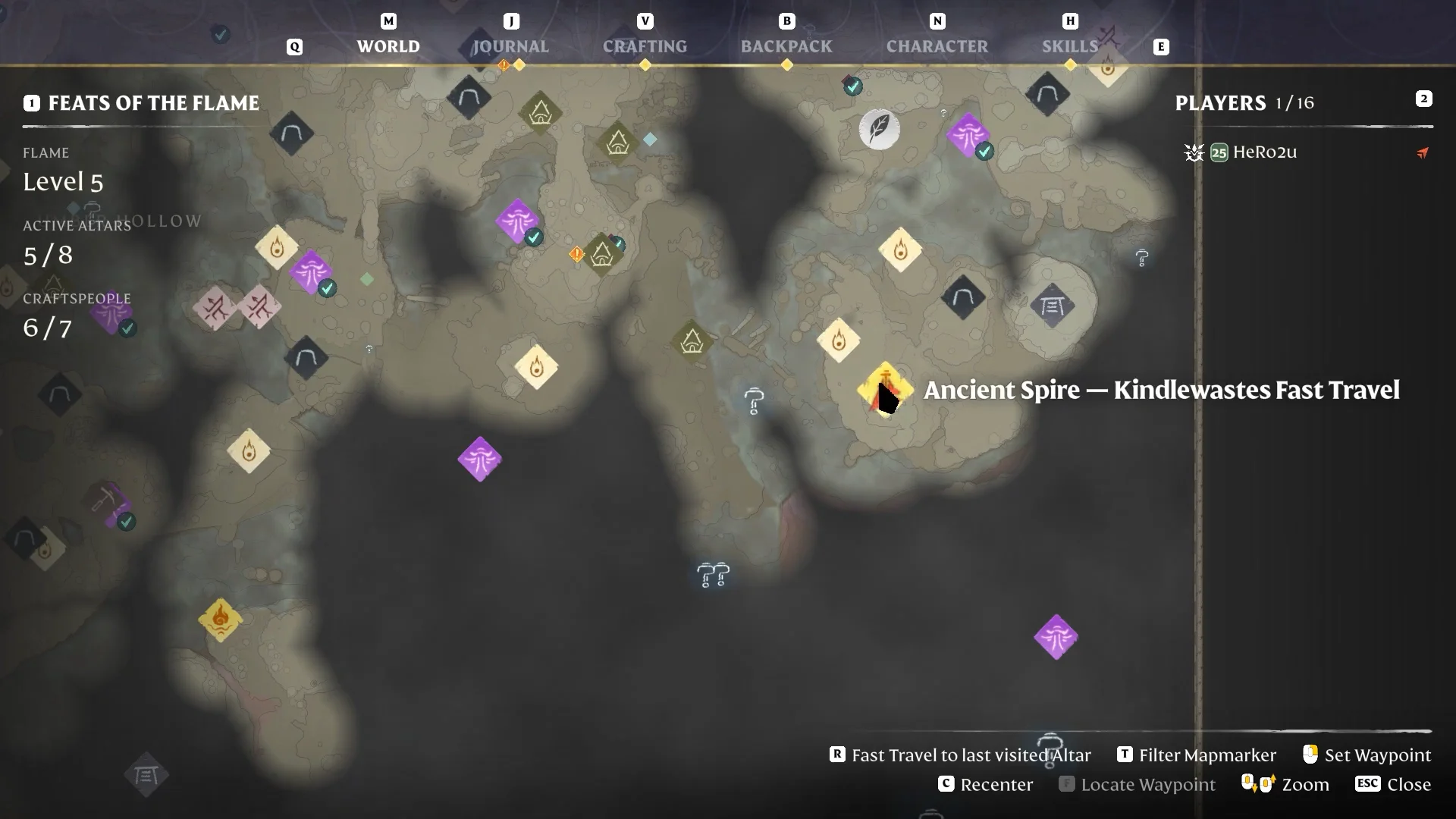 map with the Kindlewastes Ancient Spire