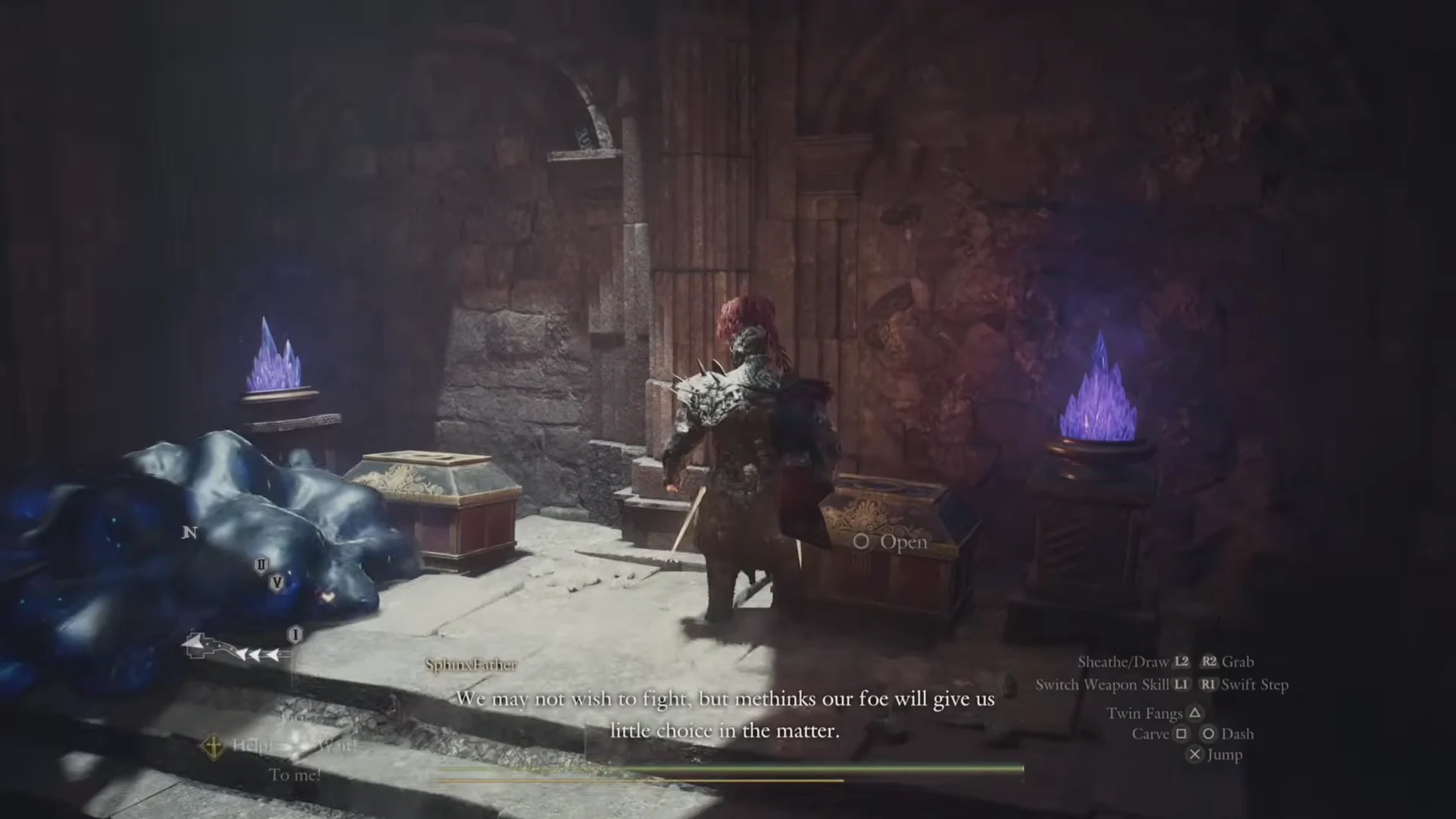 Purple-crystal altar with two chests