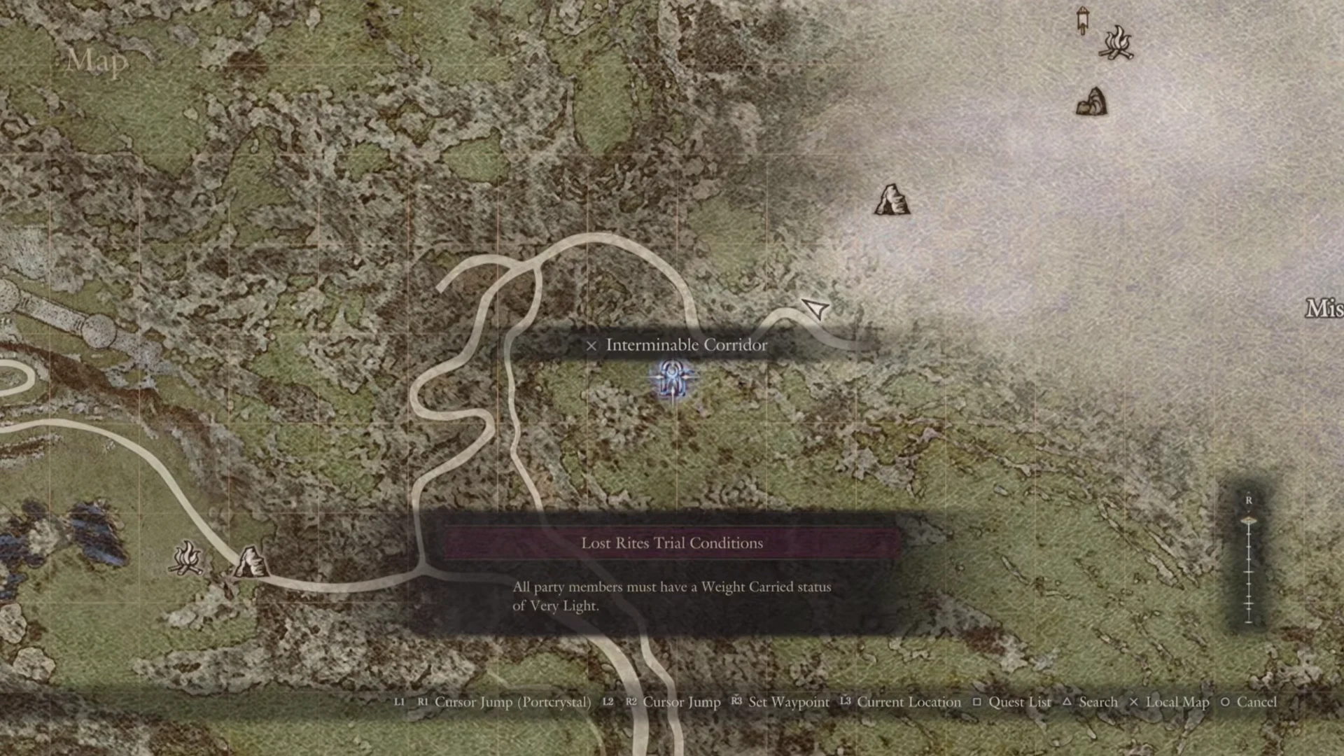 Map marker with Lost Rites Trial Conditions
