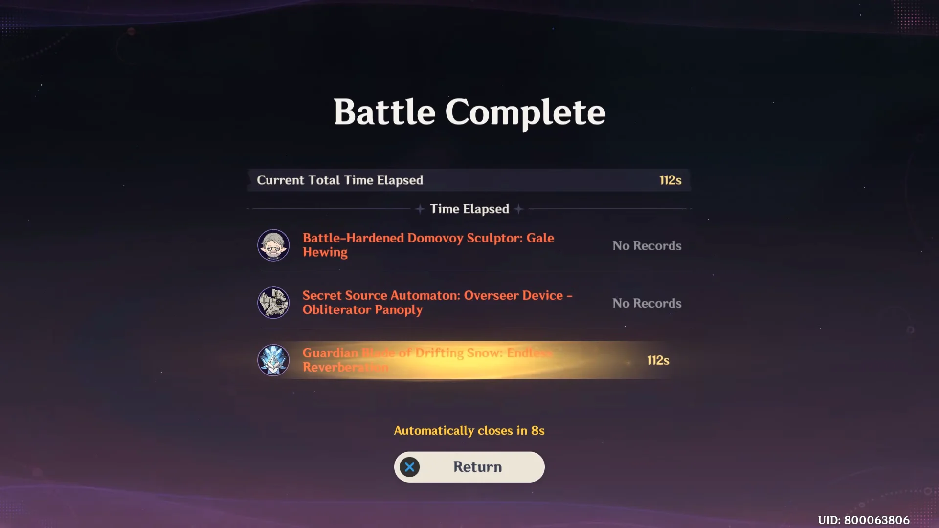 Battle Complete Screen