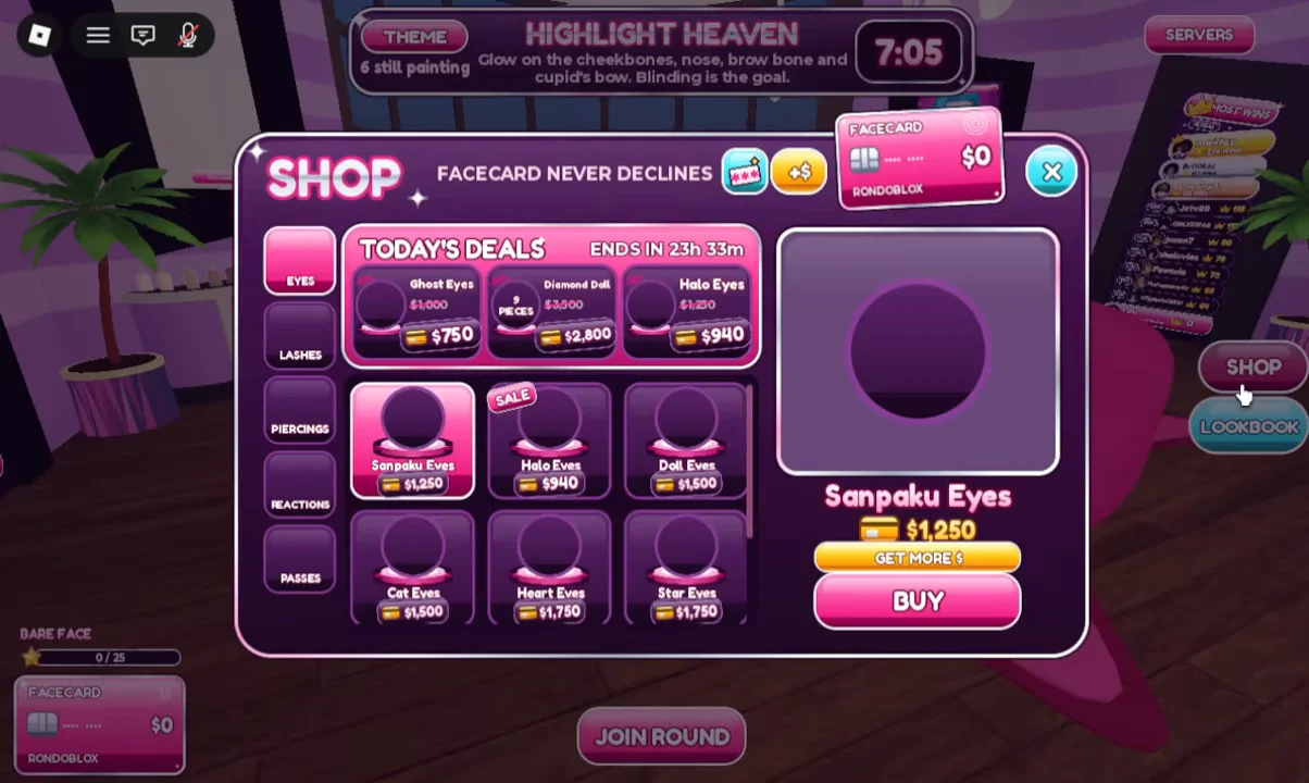 Shop menu