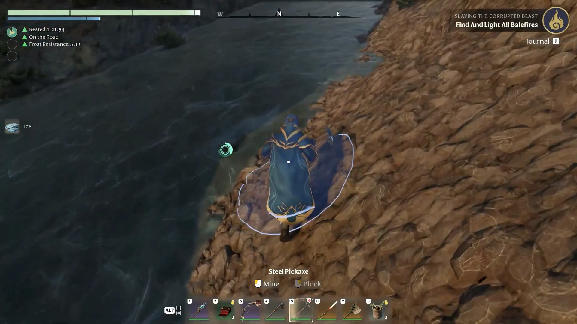 mining ice with a pickaxe, pickup Ice