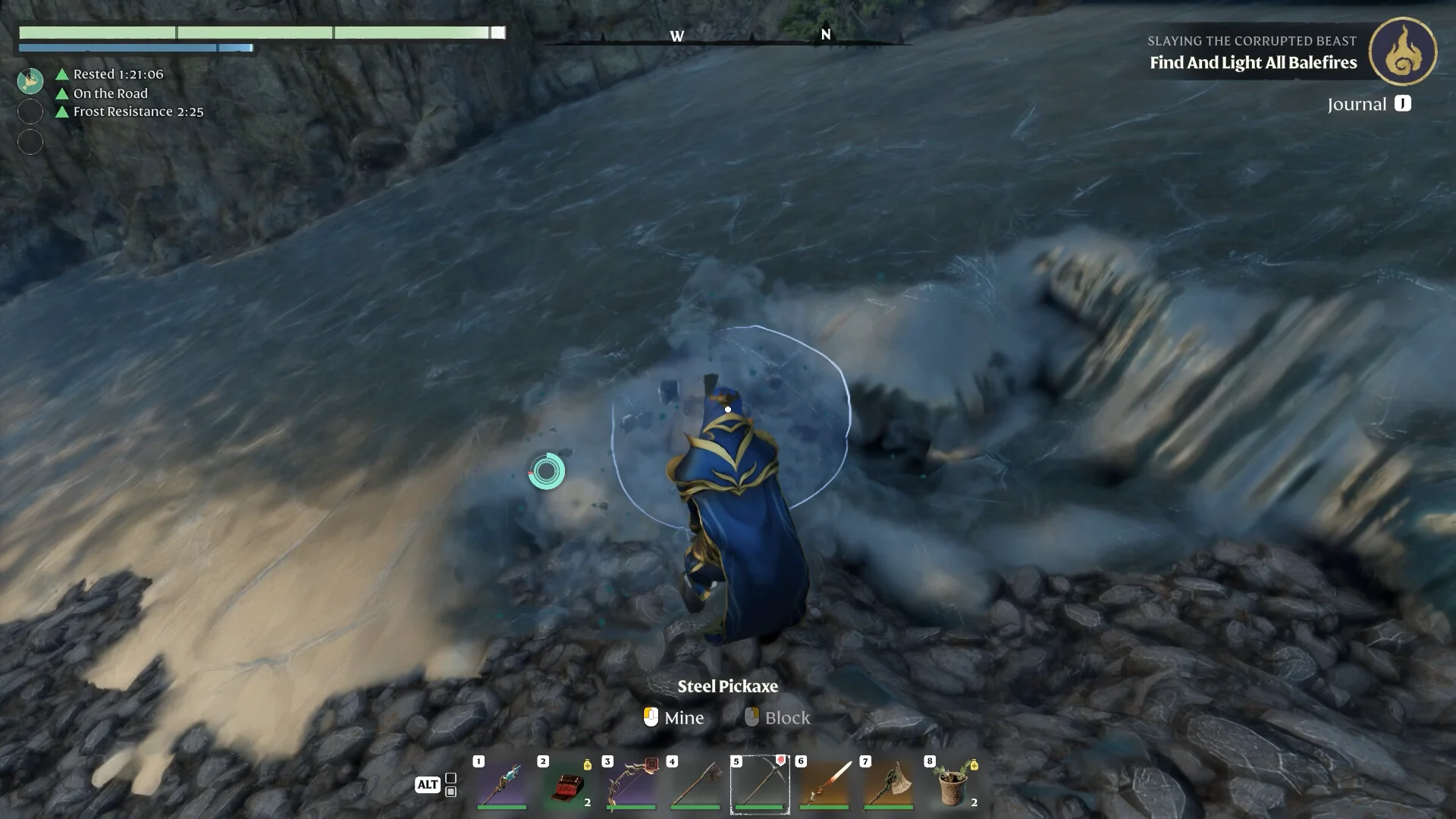 mining the ice sheet on the river bank