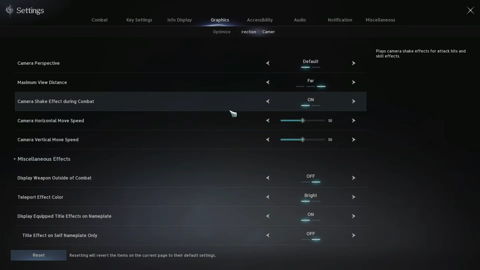 Graphics Camera Settings Overview