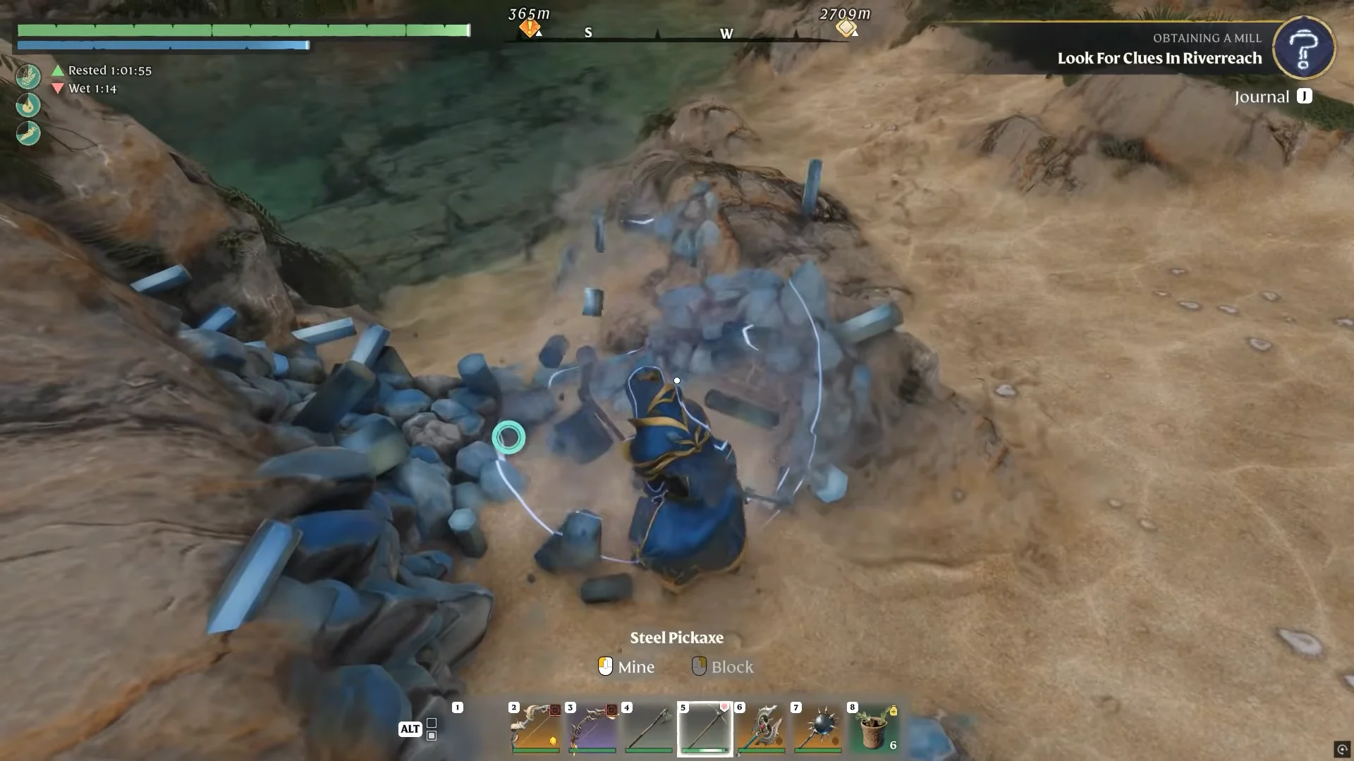 mining the deposit with a pickaxe