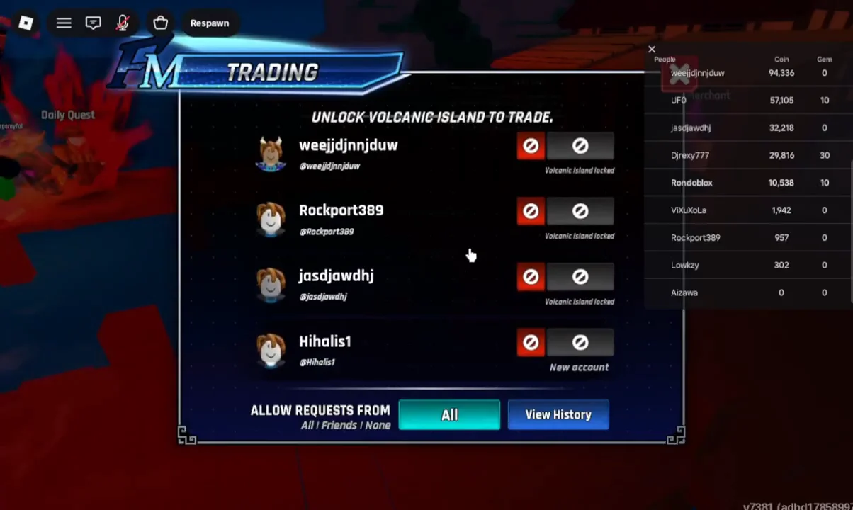 Examining trading restrictions and players list