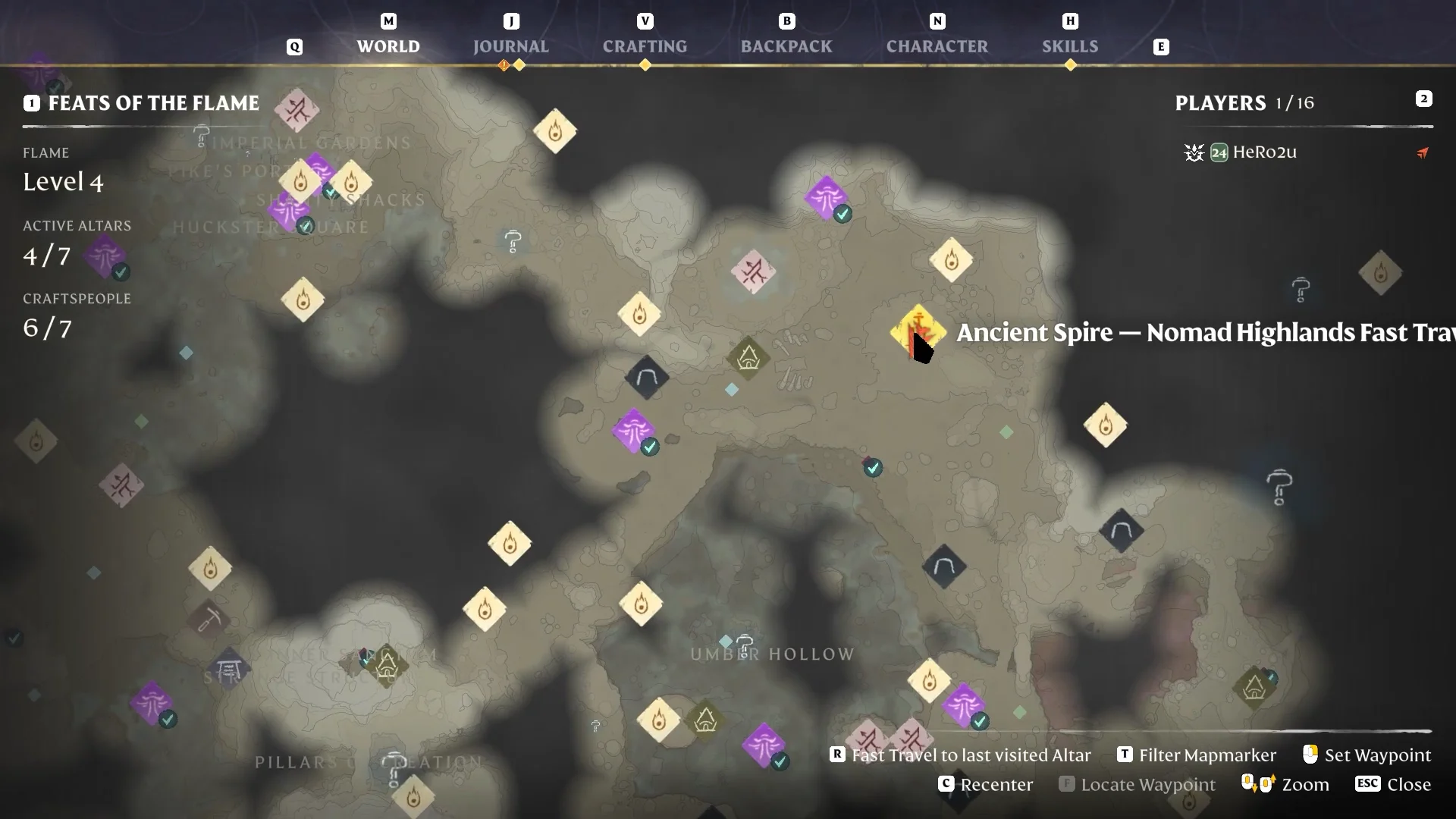 Picking a fast travel point on the map
