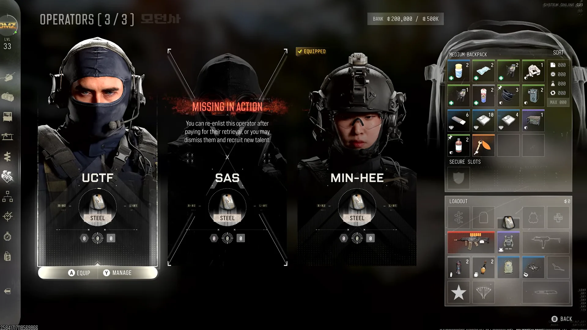 Missing In Action operator card