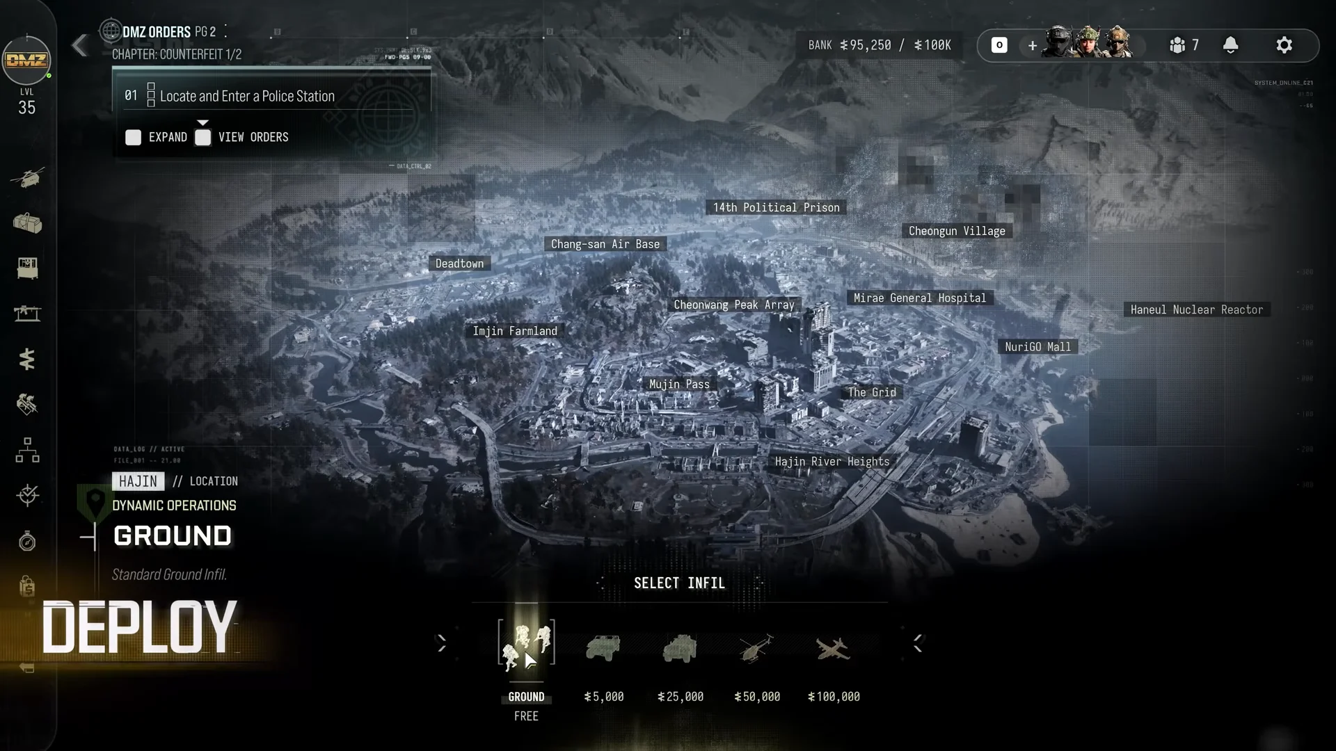 Select Infil costs screen